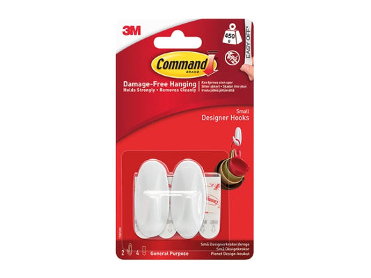 Command Small Designer Hooks White 2 Pack