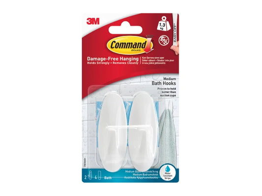 Command Medium Bath Hooks White 2 Pack