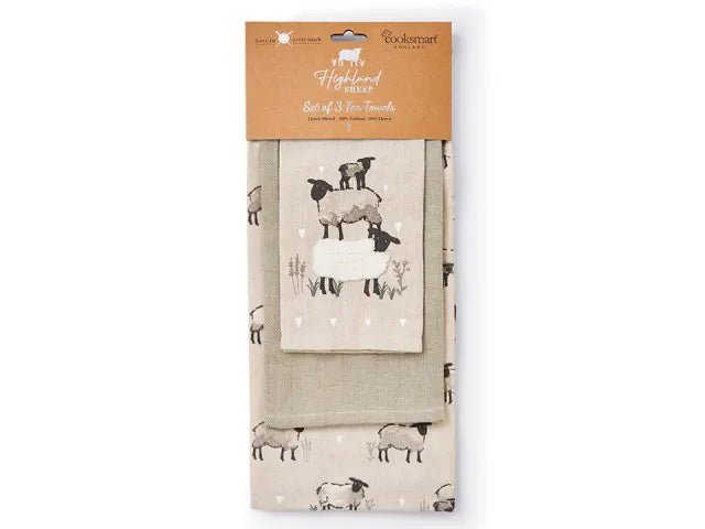 Cook Smart Highland Sheep Tea Towels 3 Pack