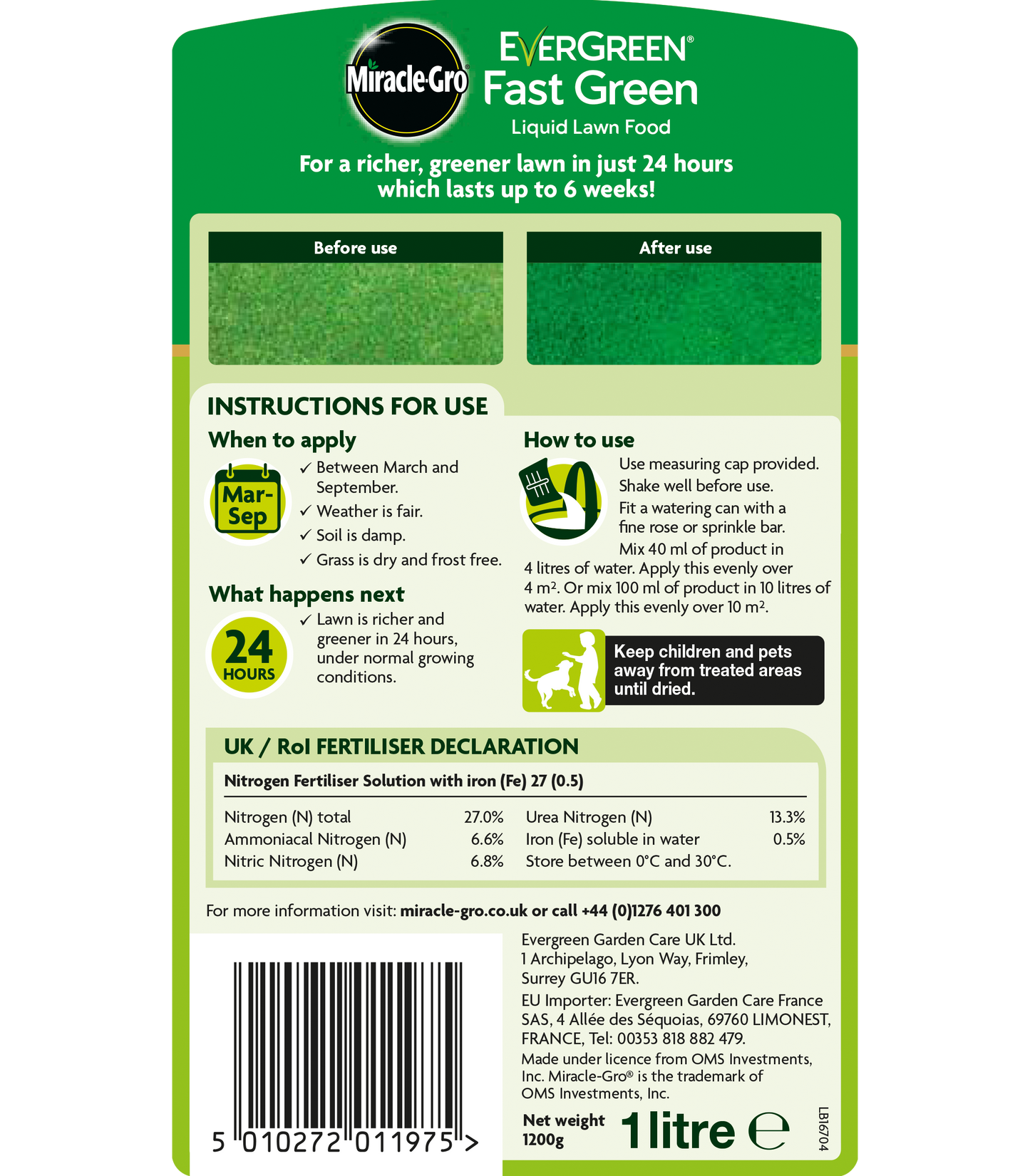 Miracle-Gro EverGreen Fast Green Liquid Concentrate 1L