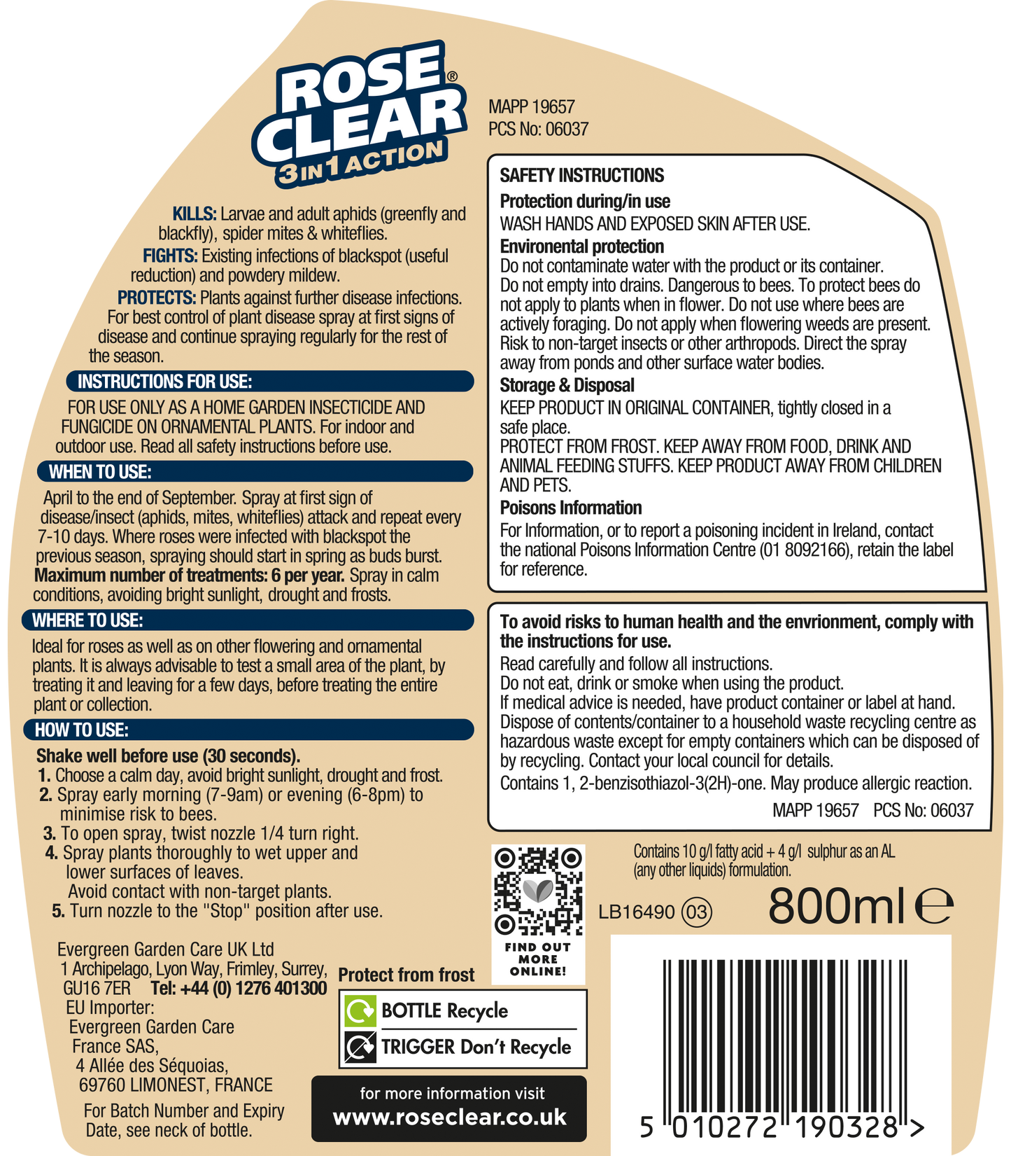 Rose Clear 3 in 1 Action Ready to Use Spray 800ml