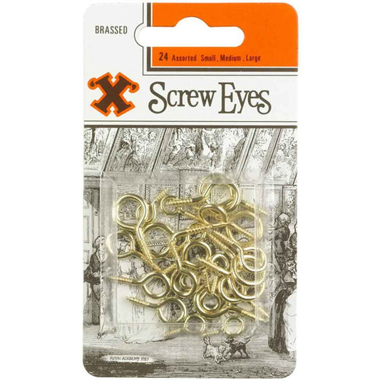 X Picture Frame Brass Screw Eyes 24 Pack