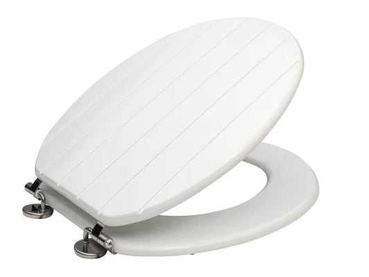 Home Tongue & Groove White Toilet Seat with Stainless Steel Hinges