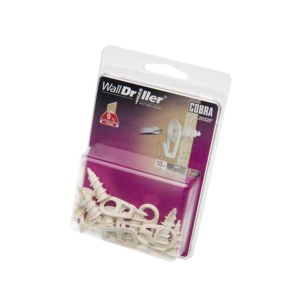 Cobra Wall Driller Small White Picture Hook 10 Pack