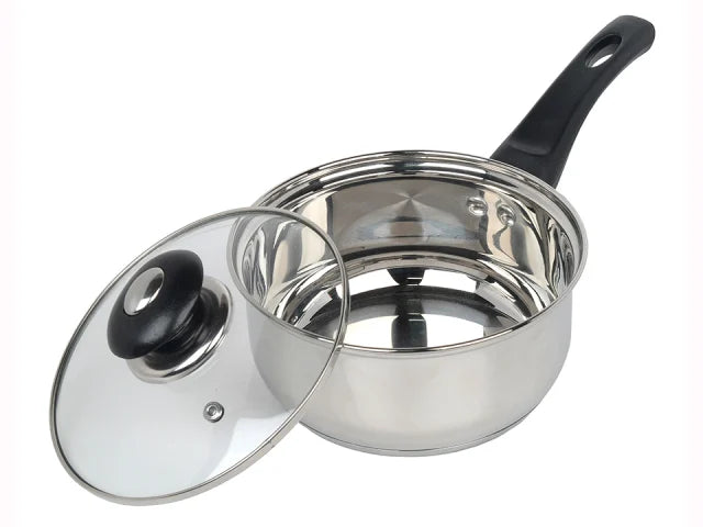 Home Cook Stainless Steel Saucepan & Glass Lid 18cm