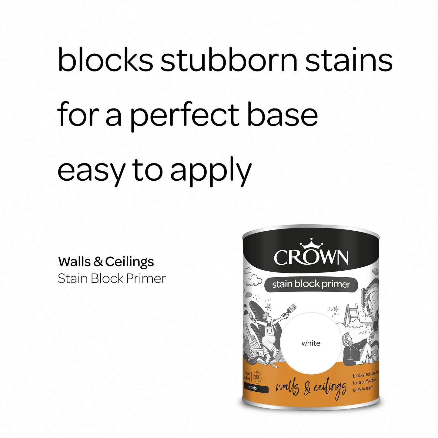 Crown Walls & Ceilings Stain Block Primer White 750ml