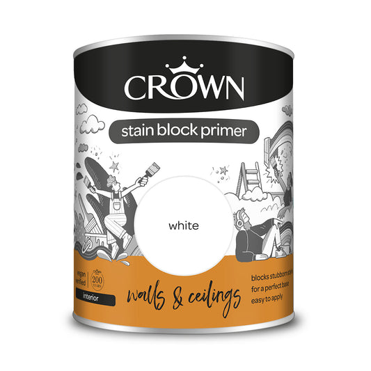 Crown Walls & Ceilings Stain Block Primer White 750ml