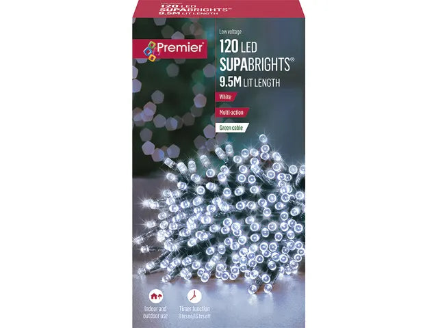 Premier 120 Multi Action Supa Brights with Timer White Christmas Lights