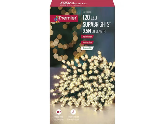 Premier 120 Multi Action Supa Brights with Timer Warm White Christmas Lights