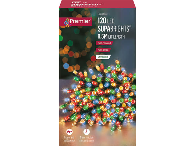 Premier 120 Multi Action Supa Brights with Timer Multi Colour Christmas Lights