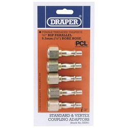 Draper 55061 1/4" Female Thread Coupling Screw Adaptor 5 Pack