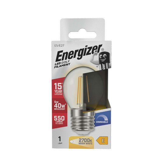 Energizer LED Clear Filament Dimmale ES 40W Golfball Warm White