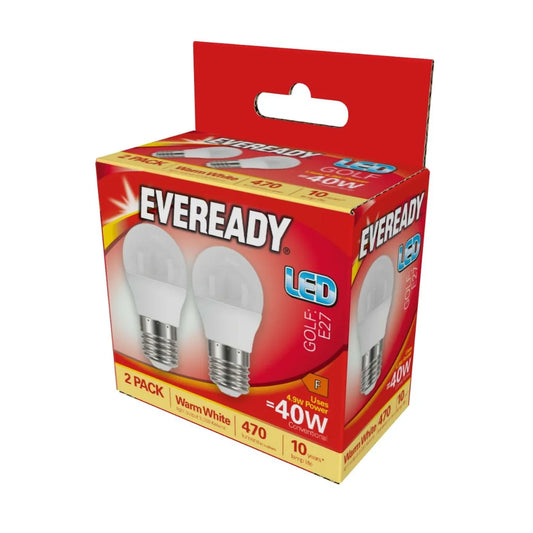 Eveready LED ES 40W Golfball Warm White 2 Pack