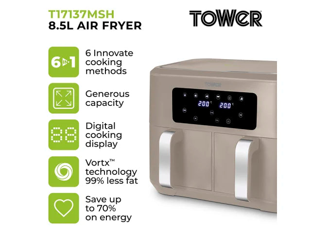 Tower Vortx Latte 8.5L Dual Basket Air Fryer