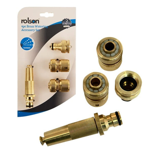 Rolson 4 Piece Brass Watering Accessory Set