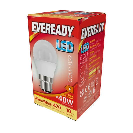 Eveready LED BC 40W Golfball Warm White