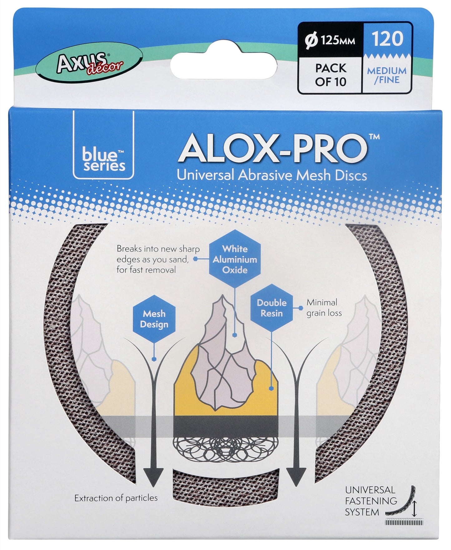 Axus Decor Alox Pro Universal Abrasive Mesh Discs 125mm 120 Grit 10 Pack