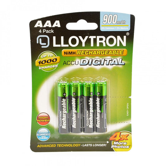 Lloytron AAA Rechargeable Batteries 900mAh 4 Pack