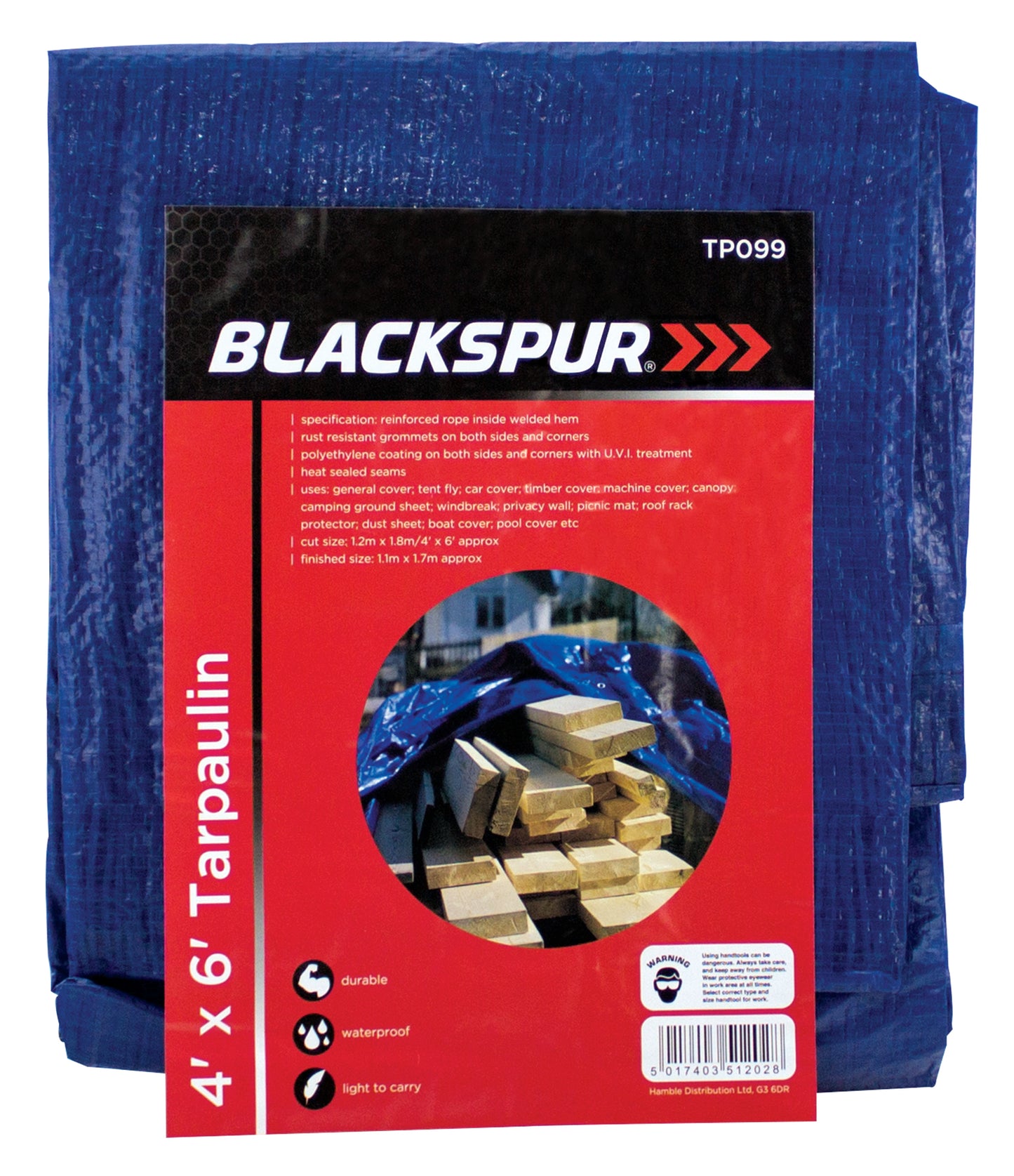 Blackspur TP099 4' x 6' Blue Tarpaulin