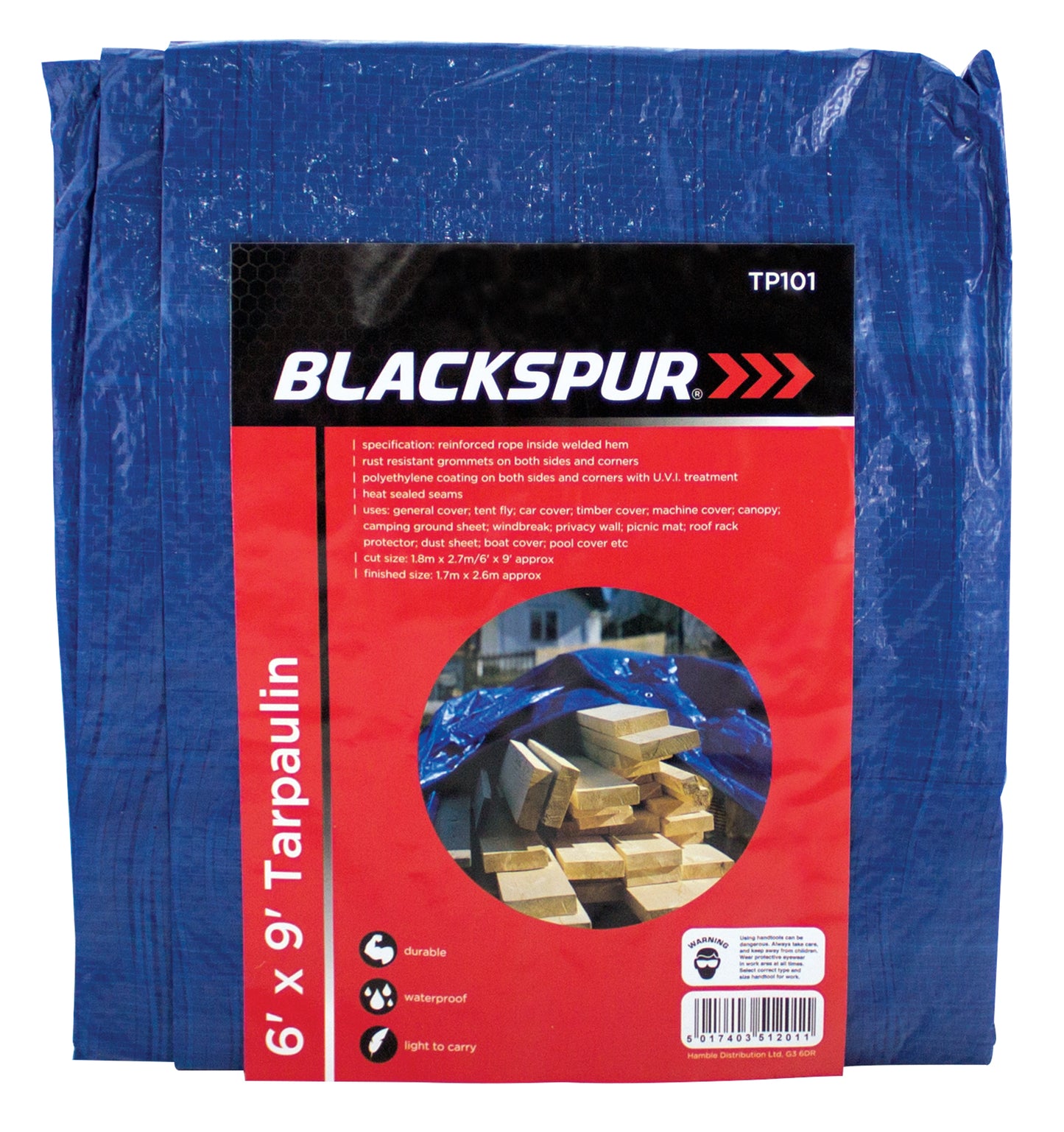 Blackspur TP101 6' x 9' Blue Tarpaulin