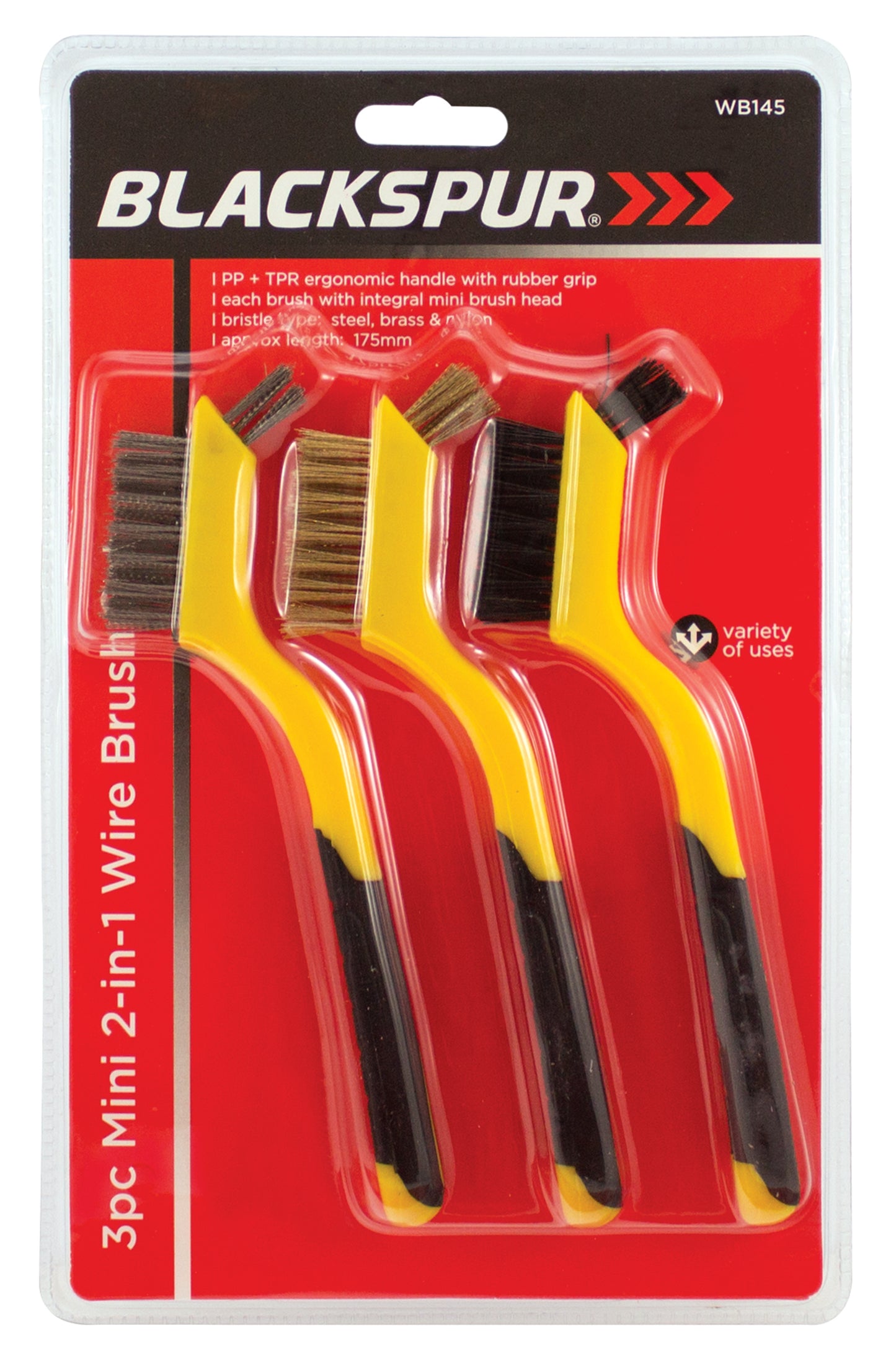 Blackspur 3 Piece Mini 2 in 1 Wire Brush Set