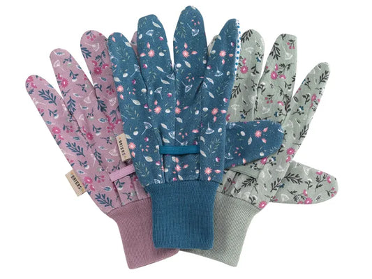 Briers Flowerfield Cotton Grip Gloves Medium 3 Pack