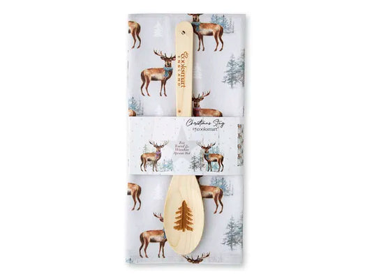 Cook Smart Christmas Stag Tea Towel & Spoon Set