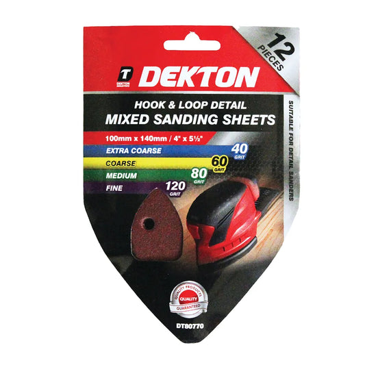 Dekton 12 Piece Hook & Loop Detail Sander Sheets 100 x 140mm