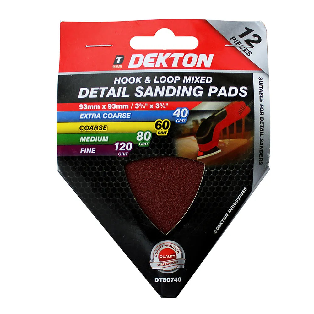 Dekton 12 Piece Hook & Loop Detail Sander Sheets 93 x 93mm