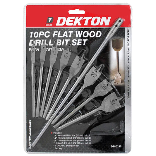 Dekton 10 Piece Flat Wood Drill Bit Set