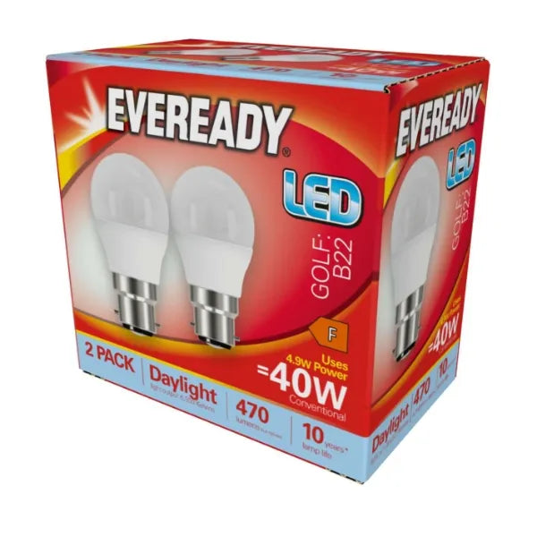 Eveready LED BC 40W Golfball Twin Pack