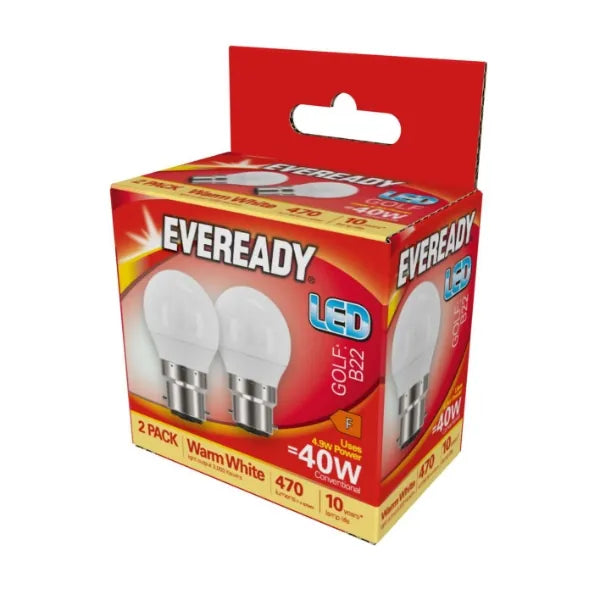 Eveready LED BC 40W Golfball Twin Pack