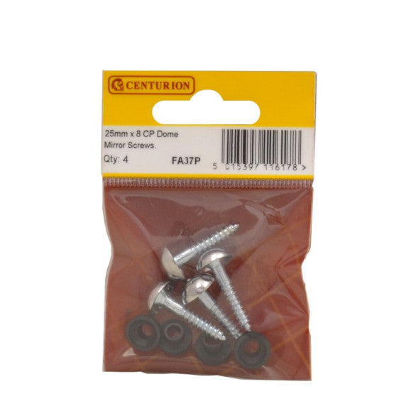 Centurion Chrome Plated Dome Mirror Screws 4 Pack