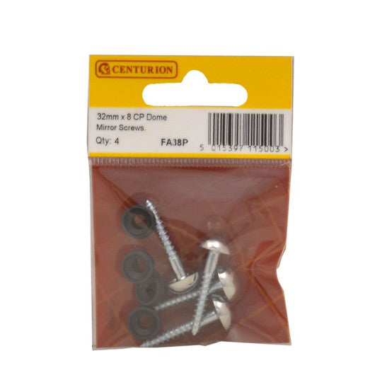 Centurion Chrome Plated Dome Mirror Screws 4 Pack