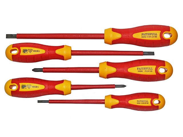 Faithfull SDVDESET5 Soft Grip VDE 5 Piece Screwdriver Set