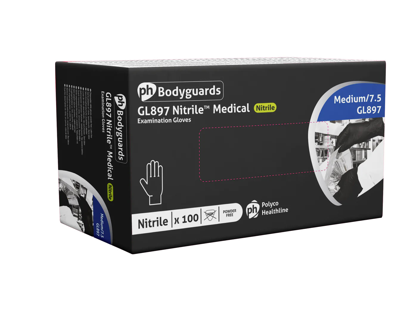 Polyco GL897 Black Nitrile Powder Free Disposable Gloves Large