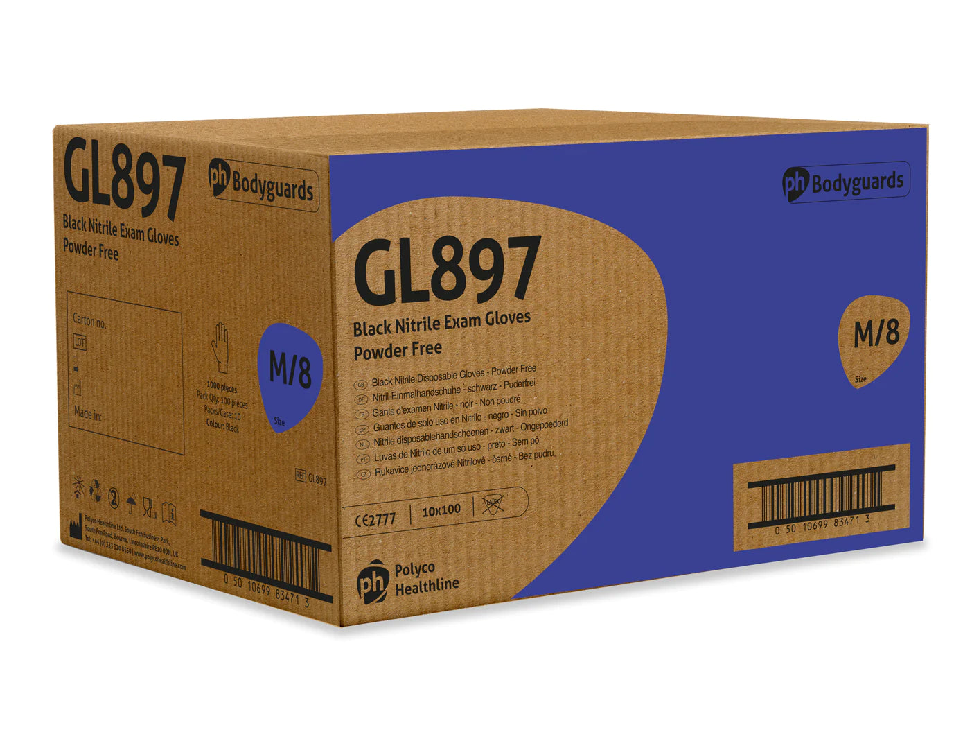 Polyco GL897 Black Nitrile Powder Free Disposable Gloves Large