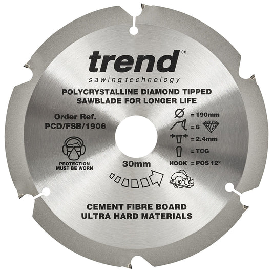 Trend PCD/FSB/1906 Fibreboard Circular Sawblade PCD 190mm x 6T x 30mm