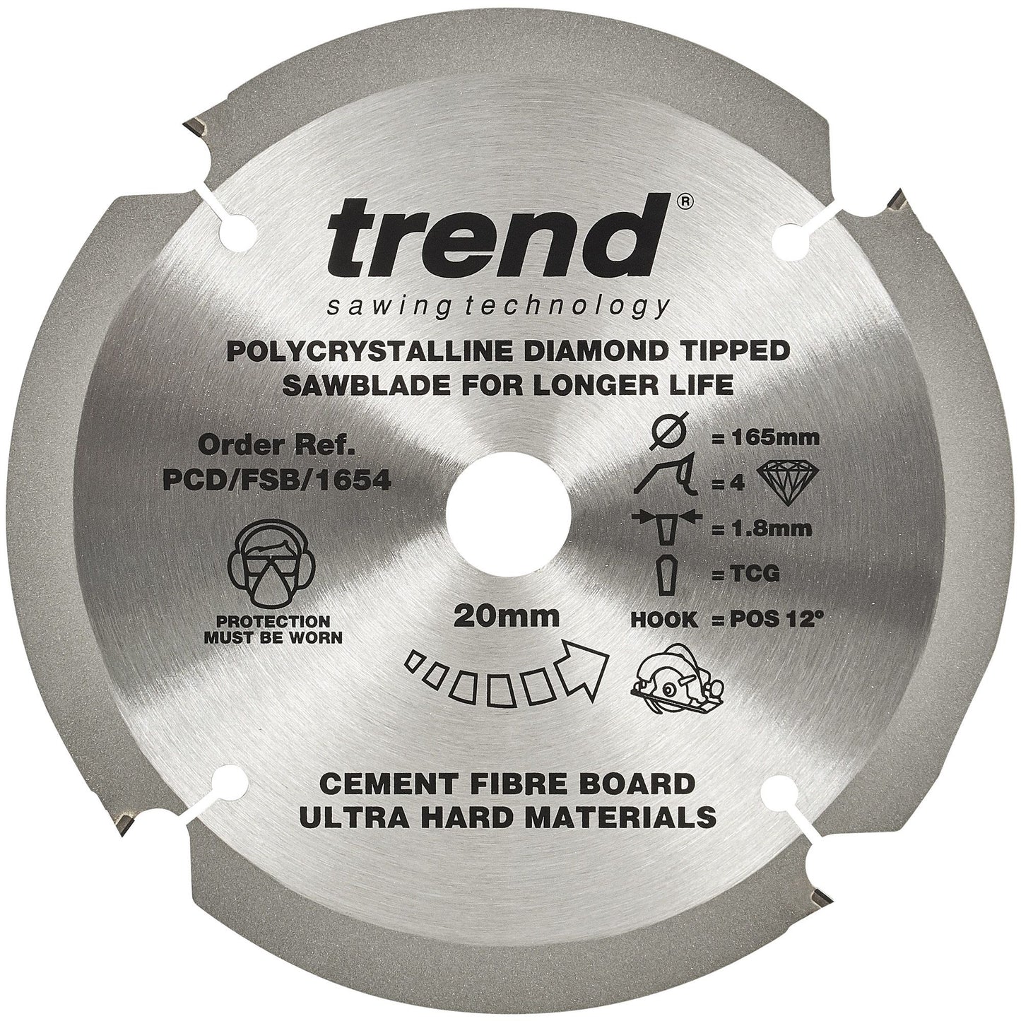 Trend PCD/FSB/1654 - Fibreboard Circular Sawblade PCD 165mm x 4T x 20mm