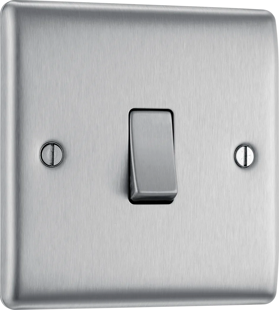 BG Nexus Metal Brushed Steel Single Light Switch 20A, 16AX, 2 Way