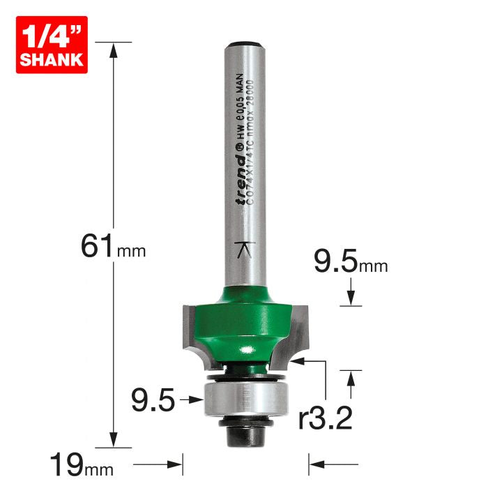 Trend C074X1/4TC Rounding Over 3.2mm Radius x 9.5mm Cut