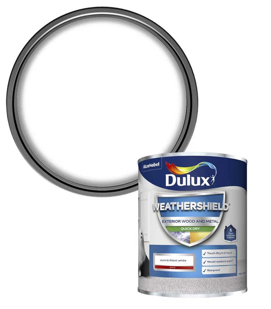 Dulux Weathershield Quick Dry Exterior Gloss Pure Brilliant White 750ml