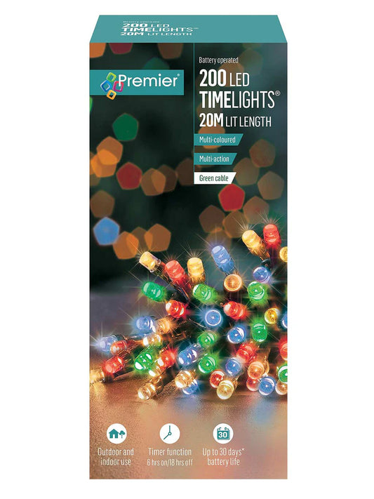 Premier 200 Multi Action Battery Christmas Lights Multi Colour