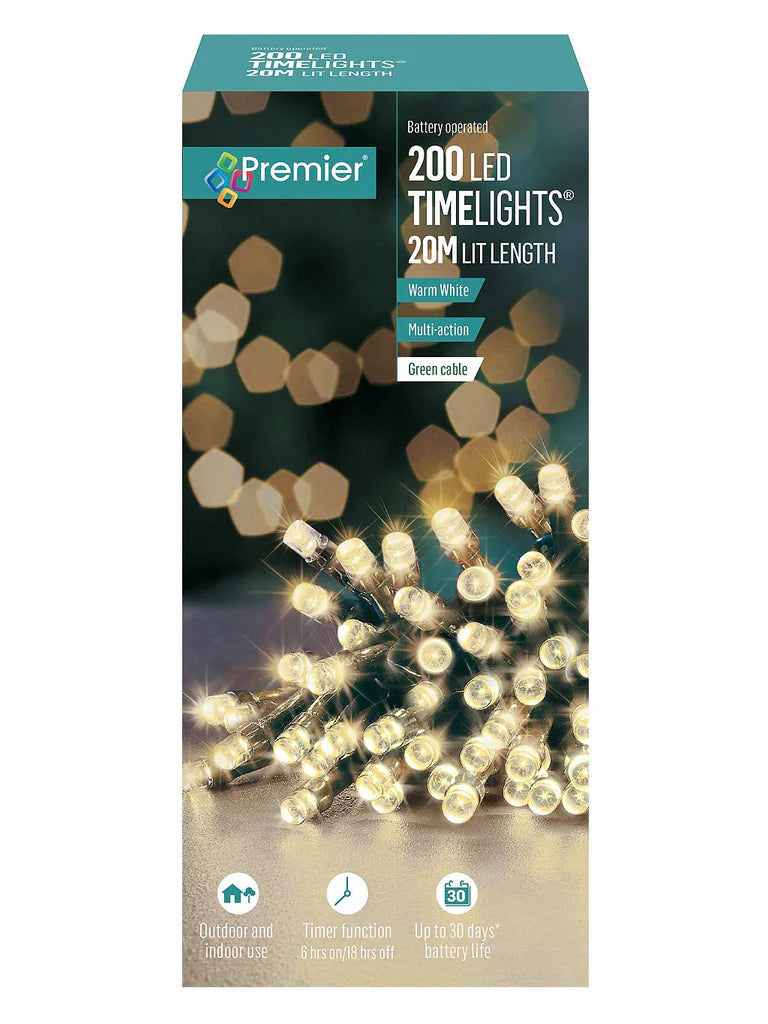 Premier 200 Multi Action Battery Christmas Lights Warm White