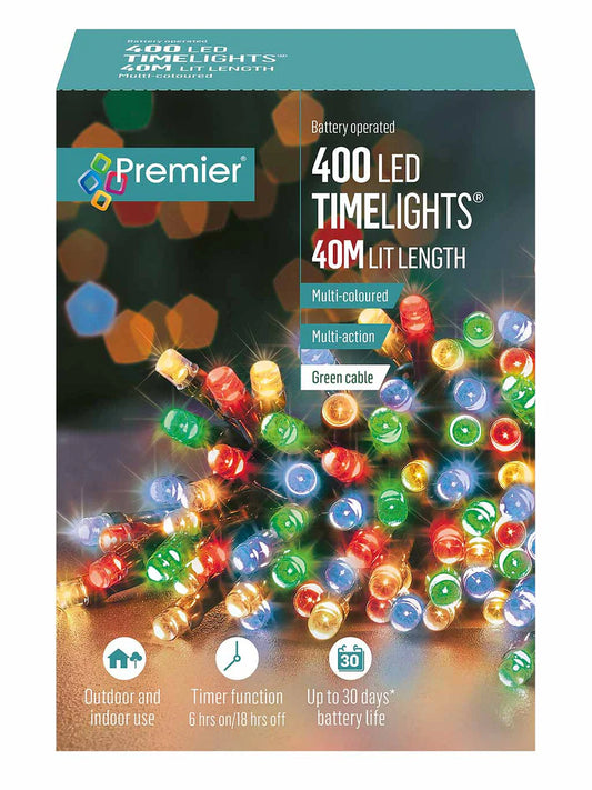 Premier 400 Multi Action Battery Christmas Lights Multi Colour