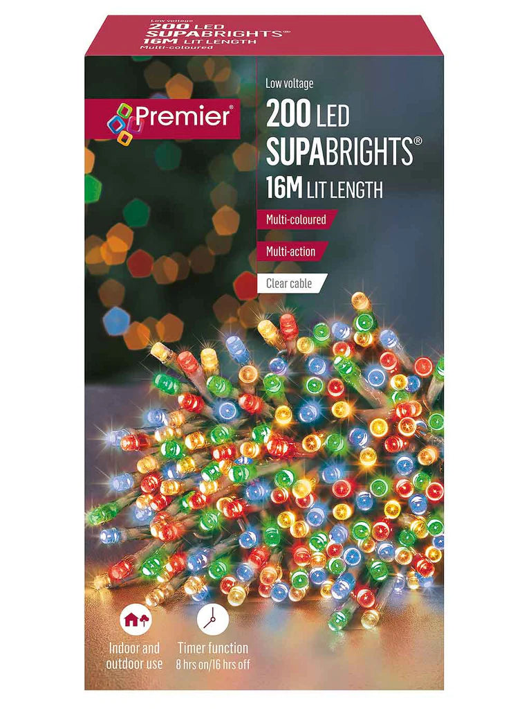 Premier 200 Multi Action Supa Brights with Timer Multi Colour Christmas Lights