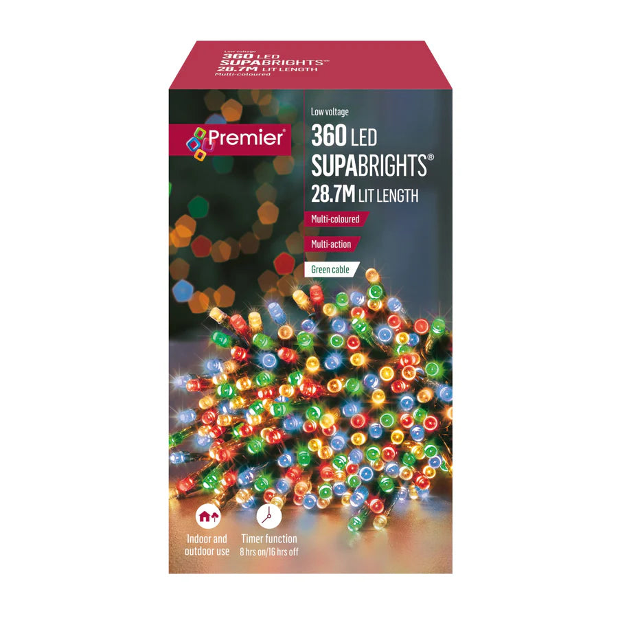 Premier 360 Multi Action Supa Brights with Timer Multi Colour Christmas Lights