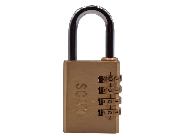 Scan 38mm Brass 4 Dial Combination Padlock