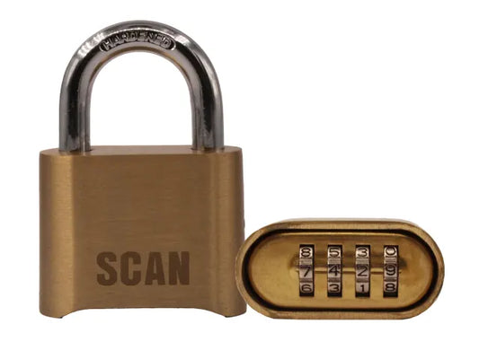 Scan 50mm Brass 4 Dial Combination Padlock