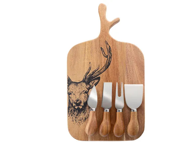 Taylors Stag Cheese Knife & Board 5 Piece Set